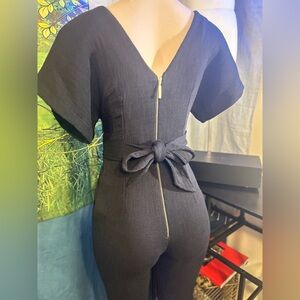 SALENOW•Closet Blk Jumpsuit w Back Exposed Zip and Waist Tie/Front Pockets